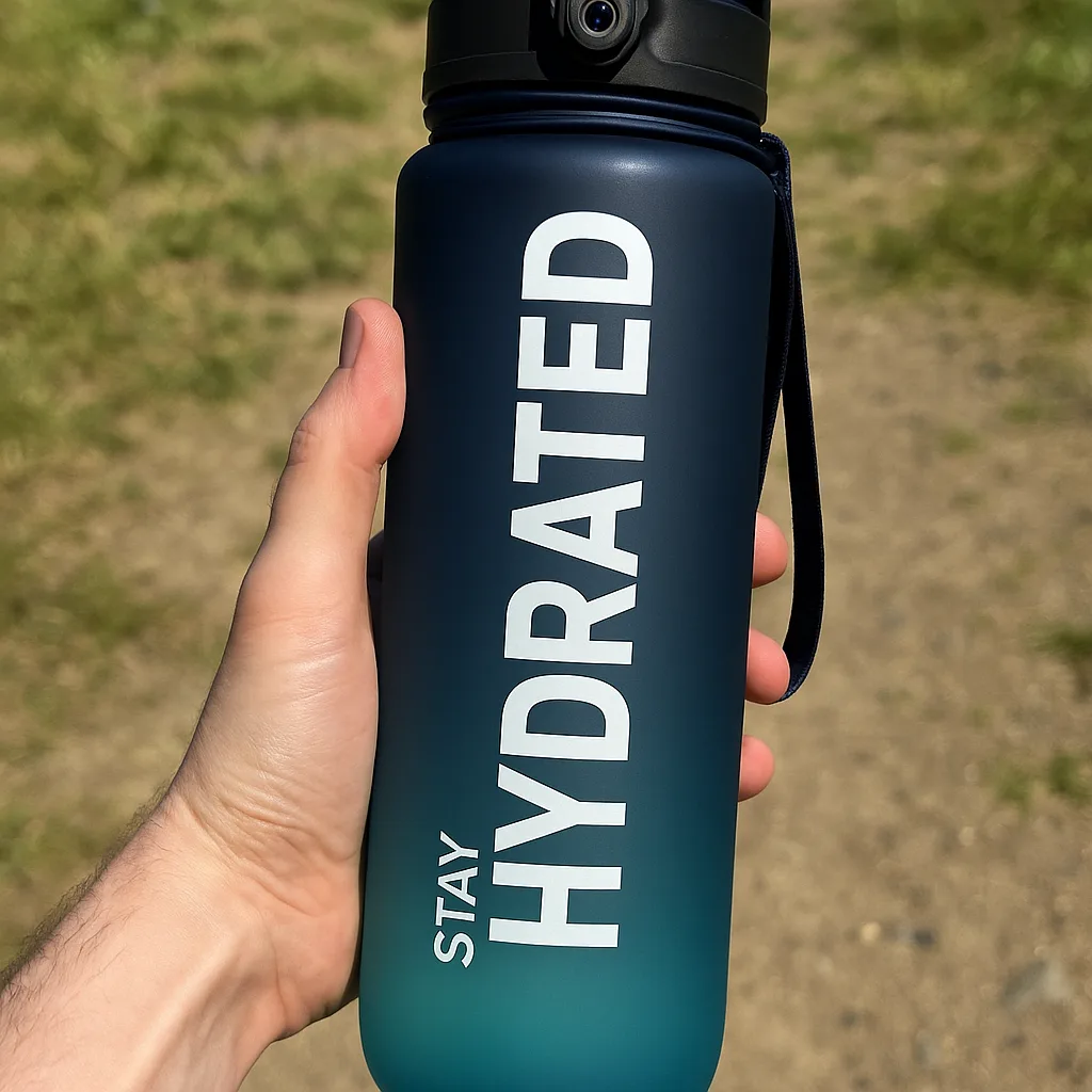 man holding a sahara silor water bottle