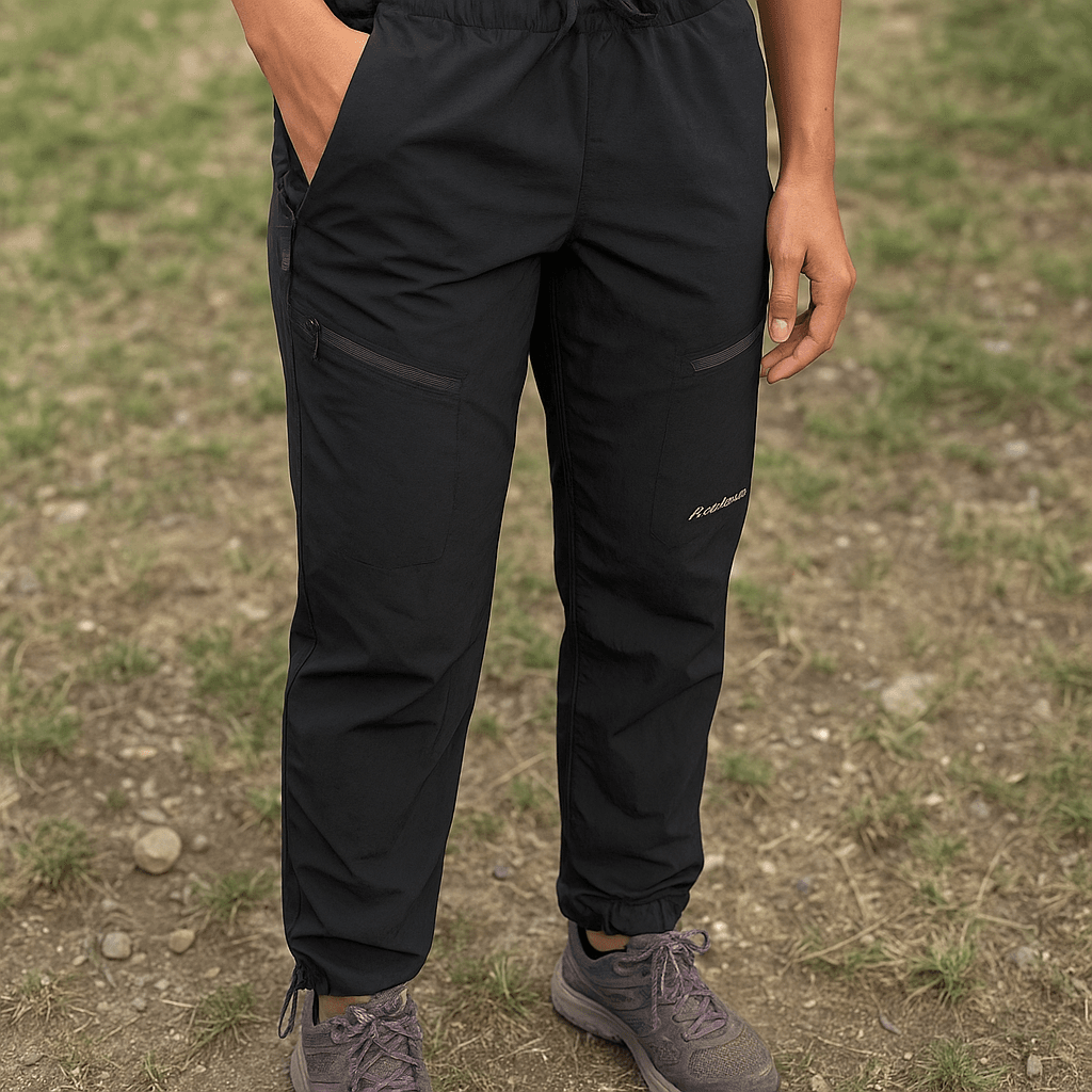 hiking pants for women worn by female on a grassy trail