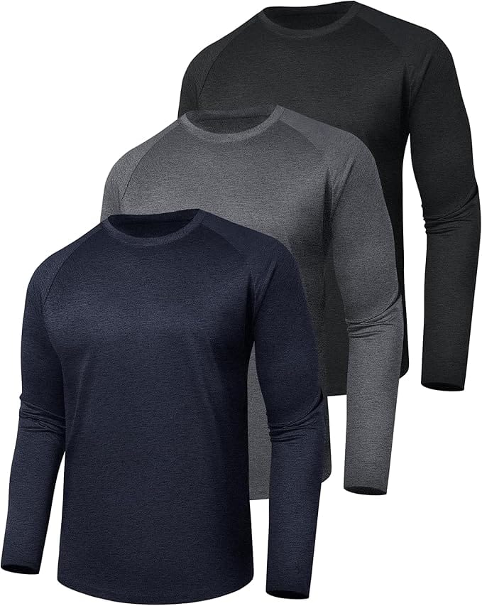 3 Pack Long Sleeve Shirts for Men - Quick Dry Moisture Wicking UV Sun Protection T-Shirts for Fishing Workout Athletic Gym