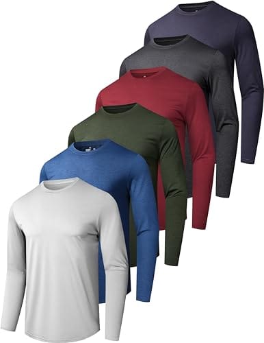 6 Pack Men's Quick Dry Long Sleeve Shirts UPF 50+ UV Sun Protection SPF Moisture Wicking Shirt for Casual Workout A2XL