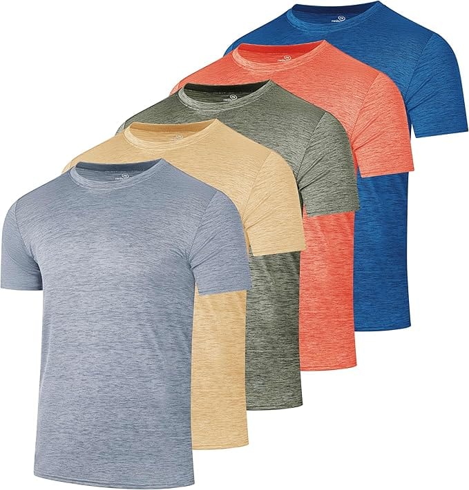 Real Essentials 5 Pack: Men’s Short Sleeve Dry Fit T-Shirts – Moisture Wicking Athletic Workout Gym Fitness Casual Tees
