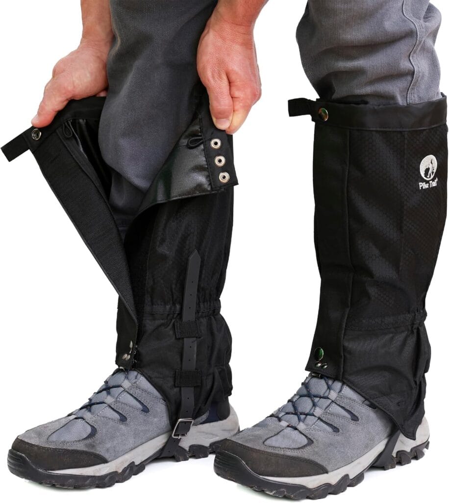 Pike Trail Adjustable best hiking Gaiters - Lightweight, Waterproof - Leg Guards for Men & Women - Hiking Essentials Ideal for Hunting, Trekking & Fishing - Black - 1 Pair