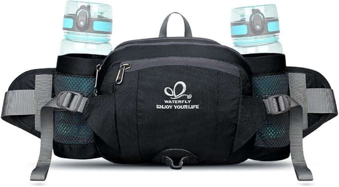WATERFLY Fanny Pack Waist Bag: Fannie Pack 2 Water Bottle Holders Lumbar Belt Hiking Walking Running Jogging 