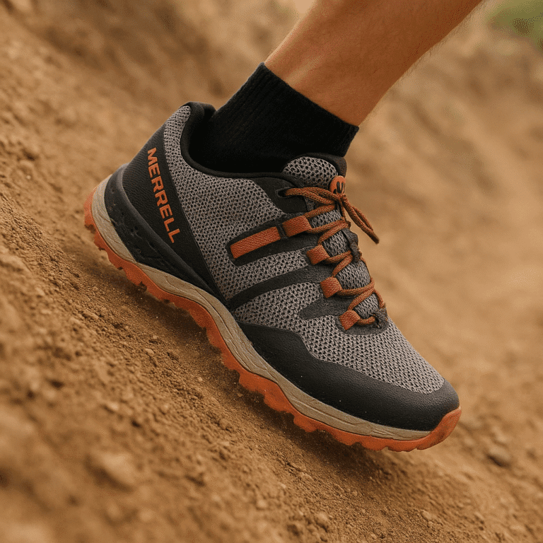 Zero Drop Hiking Shoes: 8 barefoot models tested over 4 months photo of man in zero drop hiking shoe takinmg a step down a steep hill