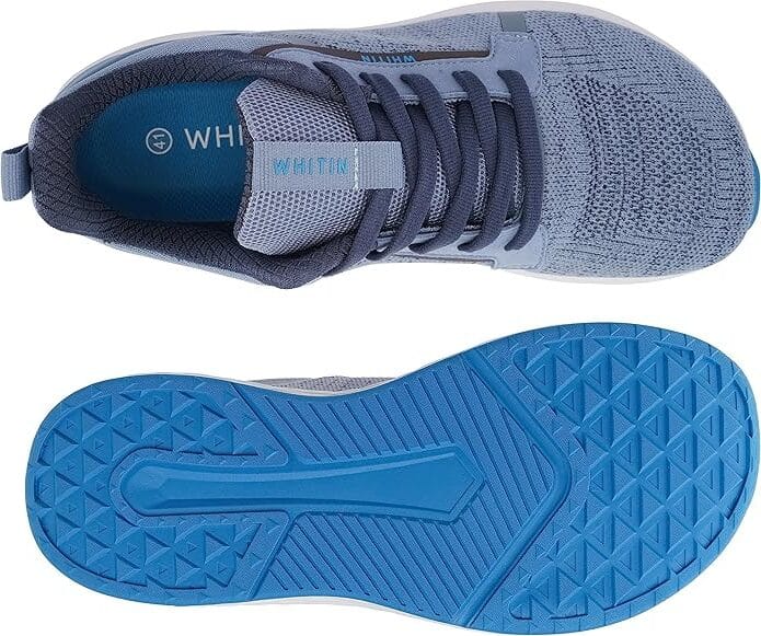 WHITIN Men's Wide Width Toe Box Shoes Zero Drop Size 10 10.5 Outdoor Hiking Workout Breathable Lightweight Stylish Lace up Cushioned Light Blue 44